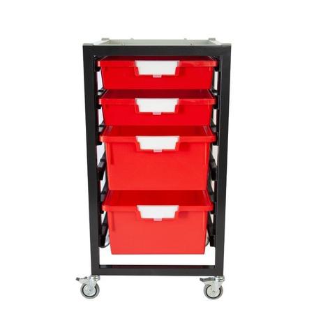 STORSYSTEM Commercial Grade Mobile Bin Storage Cart with 4 Red High Impact Polystyrene Bins/Trays CE2100DG-2S2DPR